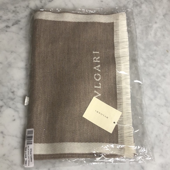 BVLGARI Wool Stole Scarf Torino Light Brown - Picture 9 of 10